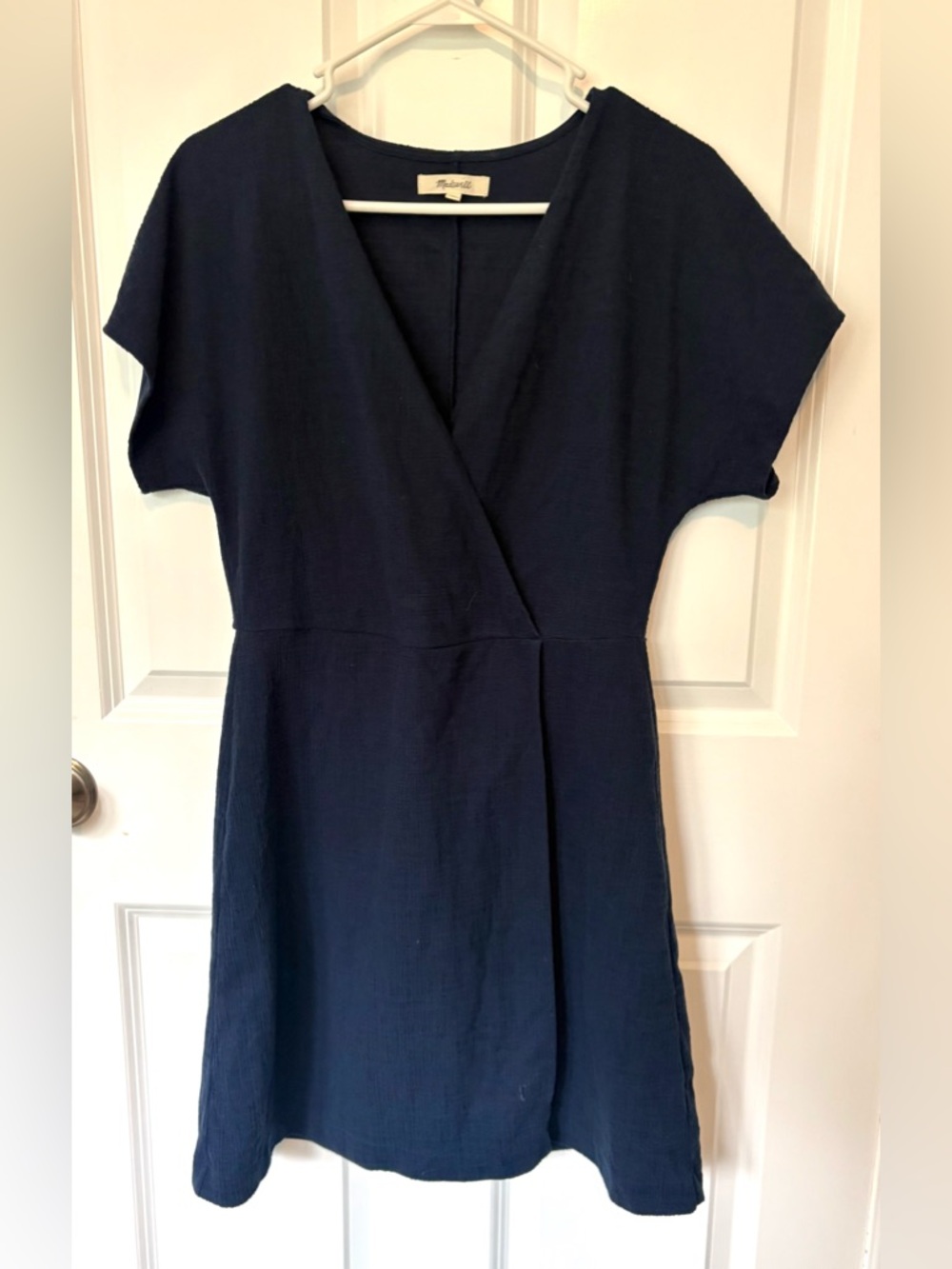 Madewell Navy V-Neck Short Sleeve Faux Wrap Dress